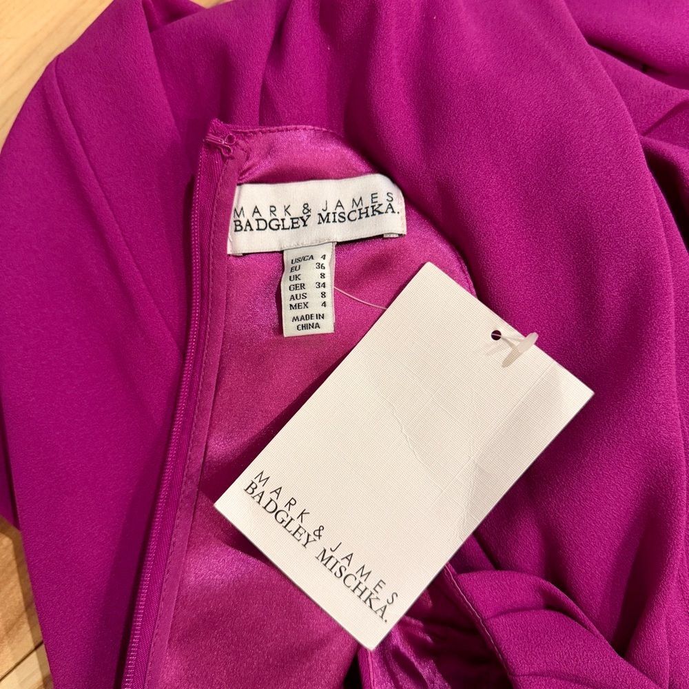 NWT Badgley Mischka Size 4 Fuchsia Pink Halter Cocktail Party Wedding Designer - Picture 6 of 8